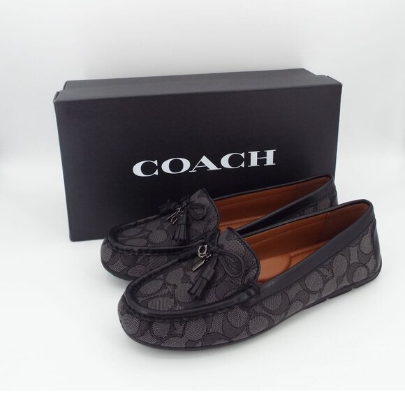 COACH Moira Black Coal Signature Jacquard Loafers Size 7B - Picture 1 of 14